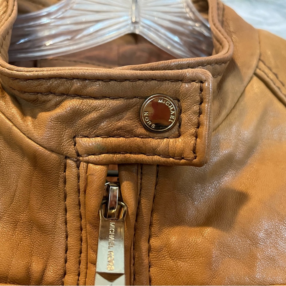 MICHAEL Michael Kors XS Brown Leather Short Moto Jacket -AS IS- - Picture 16 of 16